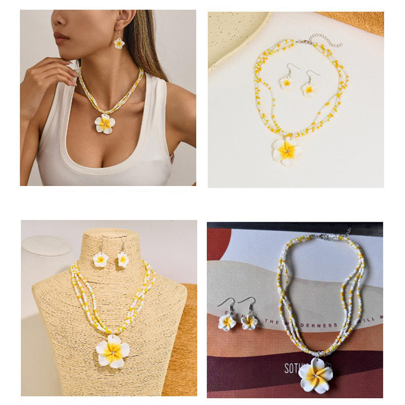 Elegant Colourful Flower Floral Set Earrings Necklace Sweet Braided Necklace Fashion Jewelry