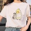 Women's Polyester 100% European-Style Cartoon Parrot Cat Print T-shirt Short Sleeve Harajuku Graphic Top Summer
