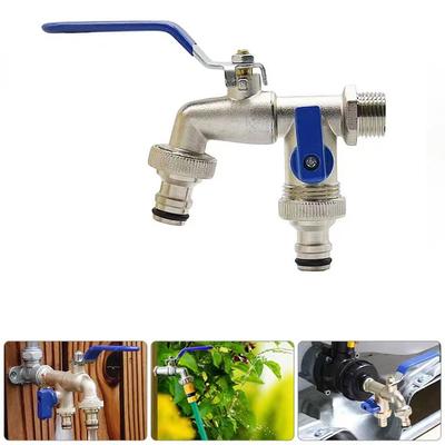 Robinet d'irrigation horticole à double poignée et double commande, alliage de zinc, bec d'eau, une entrée et deux sorties, robinet à double mamelon