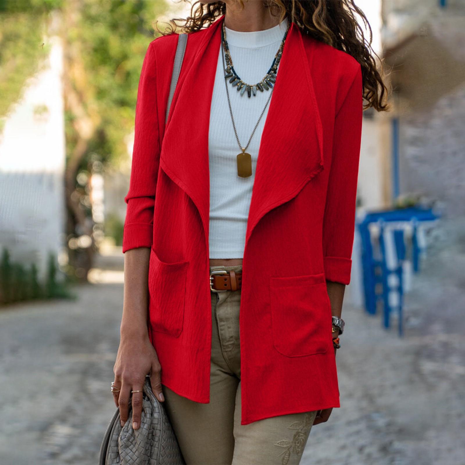 

Женская мода и зима Новый однотонный кардиган шаль пальто топ XXL красный