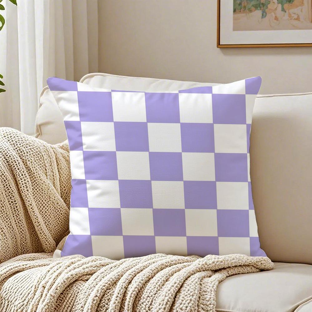 Artistic Elegant Plaid Prints Art Cushion Cover Linen Pillowcase Soft for Sofa Bed Home Room Decor