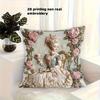2D Flat Printing Elegant Pillow Cover With Vintage Lady Floral Design For Office Bedroom Living Room (No Insert One Side Print)