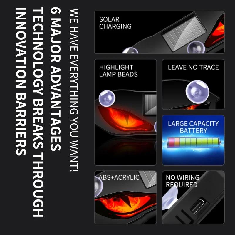 Solar Power Car Demon Eye Light Cool Flashing Warning Light Dynamic Safety Vehicle Signal Lights Car Wireless Decorative Light Neon Lights 4