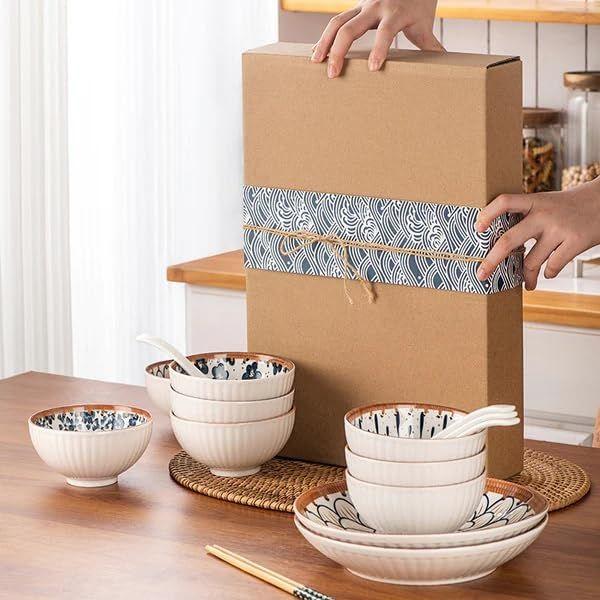 Porcelain Japanese Ramen Bowls And Spoons Set With Chopsticks-Rice Or Soup And Noodles Dessert Bowls For Rice Soup Snack Bowl Microwave