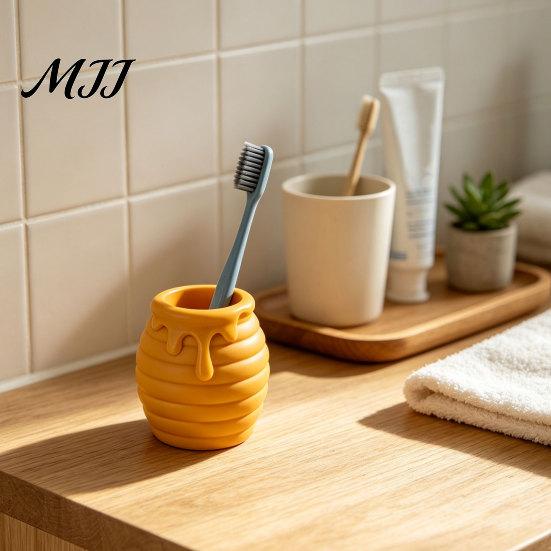 Office Desktop Organizer 3D Printed Honey Jar Pen Holder, Creative Desk for Small Item Storage Box Stationery, Makeup Brush Toothbrush Cute Container