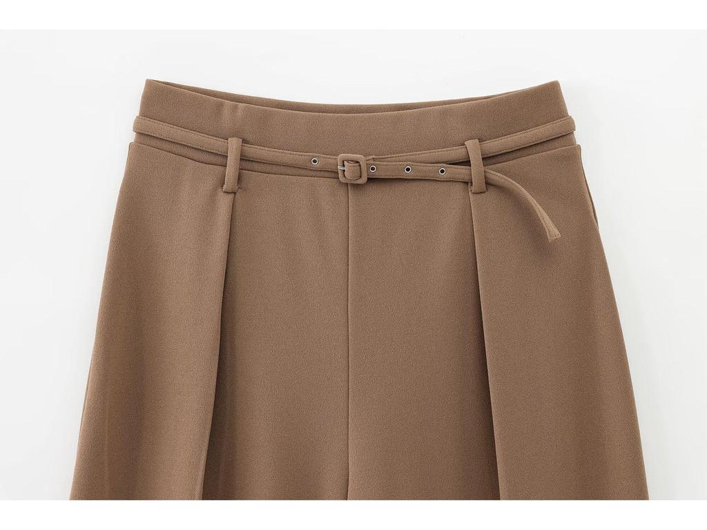 2025 Spring Women's Solid Color Belted Loose Wide-Leg Casual Long Pants