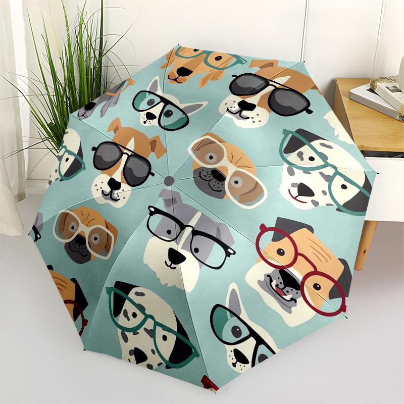 1pc Dogs Wearing Glasses Pattern Umbrella with Plastic Handle,Vibrant Cartoon Pattern,Multi-functional UmbrellaPT088