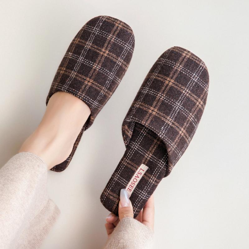 Fashion Concise Comfortable Gingham Design Brand Couple Slippers Fashion Non-slip Flat Home Slippers High Quality Soft Cotton Slippers