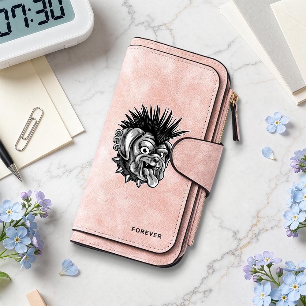 Punk Bulldog Pattern Long Wallet Multi Card Slot Portable Purse Fashion Casual Large Capacity Zipper Wallet