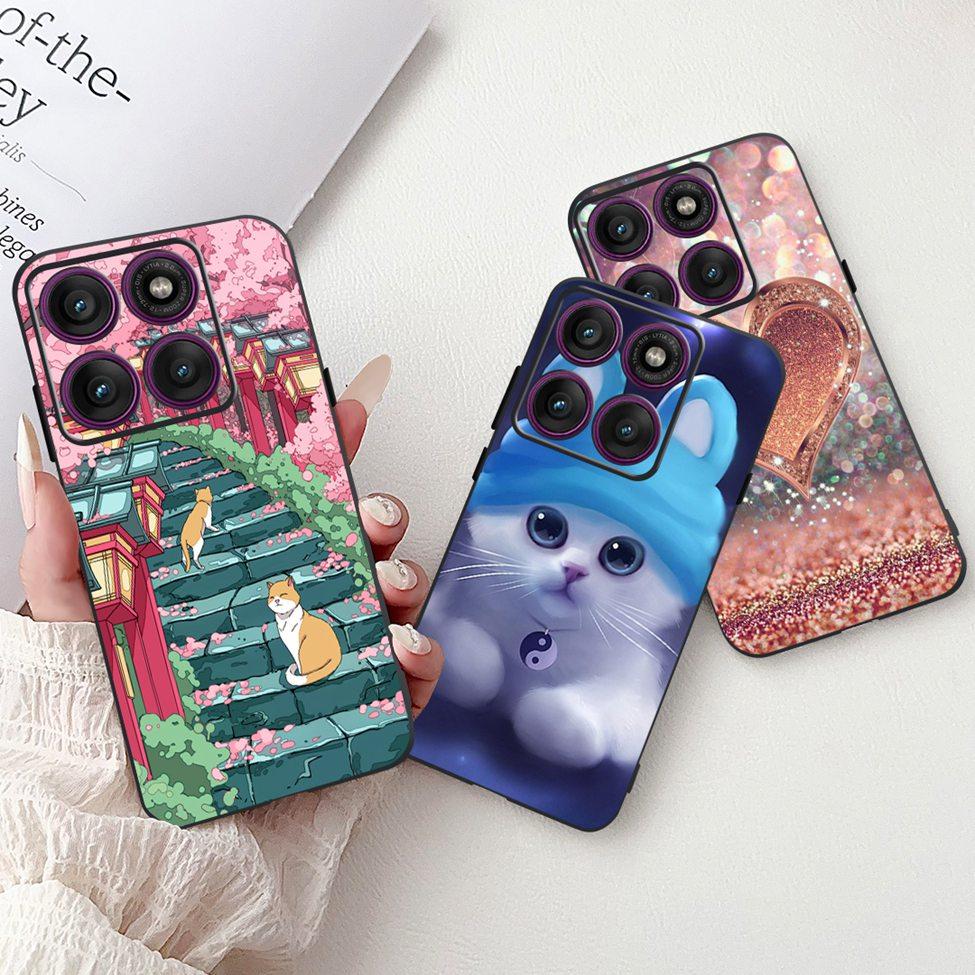 For Motorola Edge 60Pro XT2507-1 Back Cover For Motorola Edge 60 Pro Case Cute Cartoon Luxury Flower Painted Black Silicone 6.7"