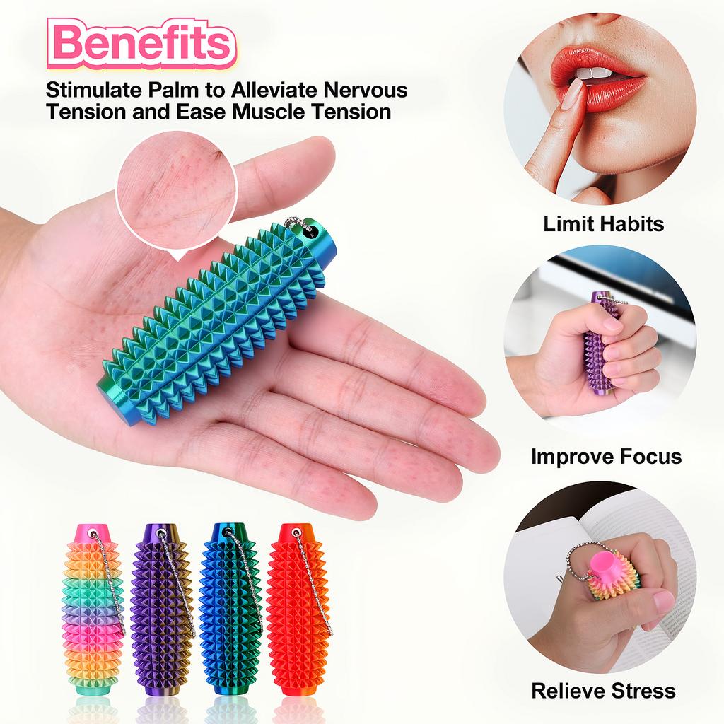 4pcs Mini 3D Printed Hard Spiky Fidget Massage Keychain Pain Stim Toy for Adults Anxiety Relief Stress Sensory Novelty Gifts