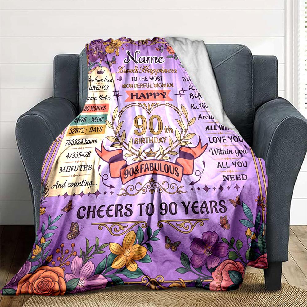 90Th Birthday Celebration Personalized Name Blankets Soft And Comfortable Against The Skin Naps And The Office A Wonderful Gift For Friends Family And
