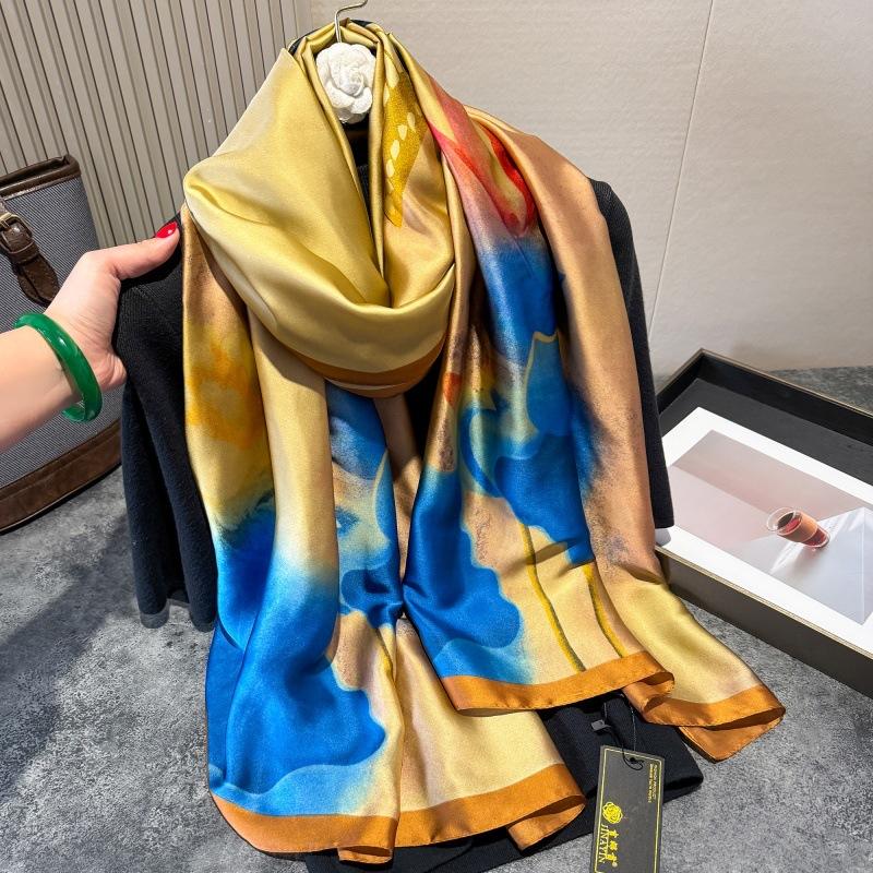 Luxury Print Silk Scarf Women'S 180*90Cm Design Polyester Material Smooth Long Scarf Spring And Autumn Soft Shawl Beach Scarf