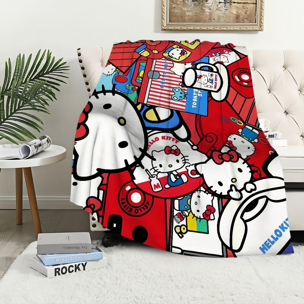 K-KittyS Cartoon Art Cute Hello Blanket For Soft Throw Blanket for Picnic Bed Sofa Home Bedroom Cozy Warm Comfortable