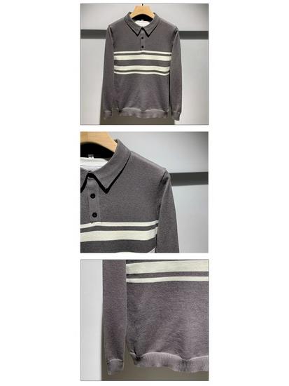 Men's Korean Color Block Striped Knit Polo Sweater - Trendy Autumn/Winter Fashion