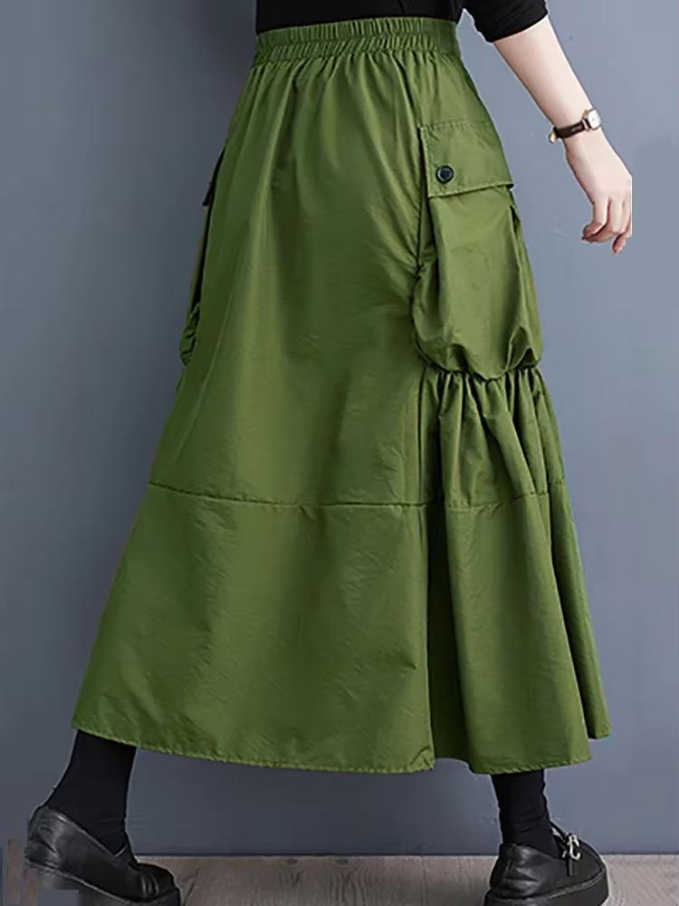 Xitao Personalidade dobra retalhos bolso saia feminina LYD1228