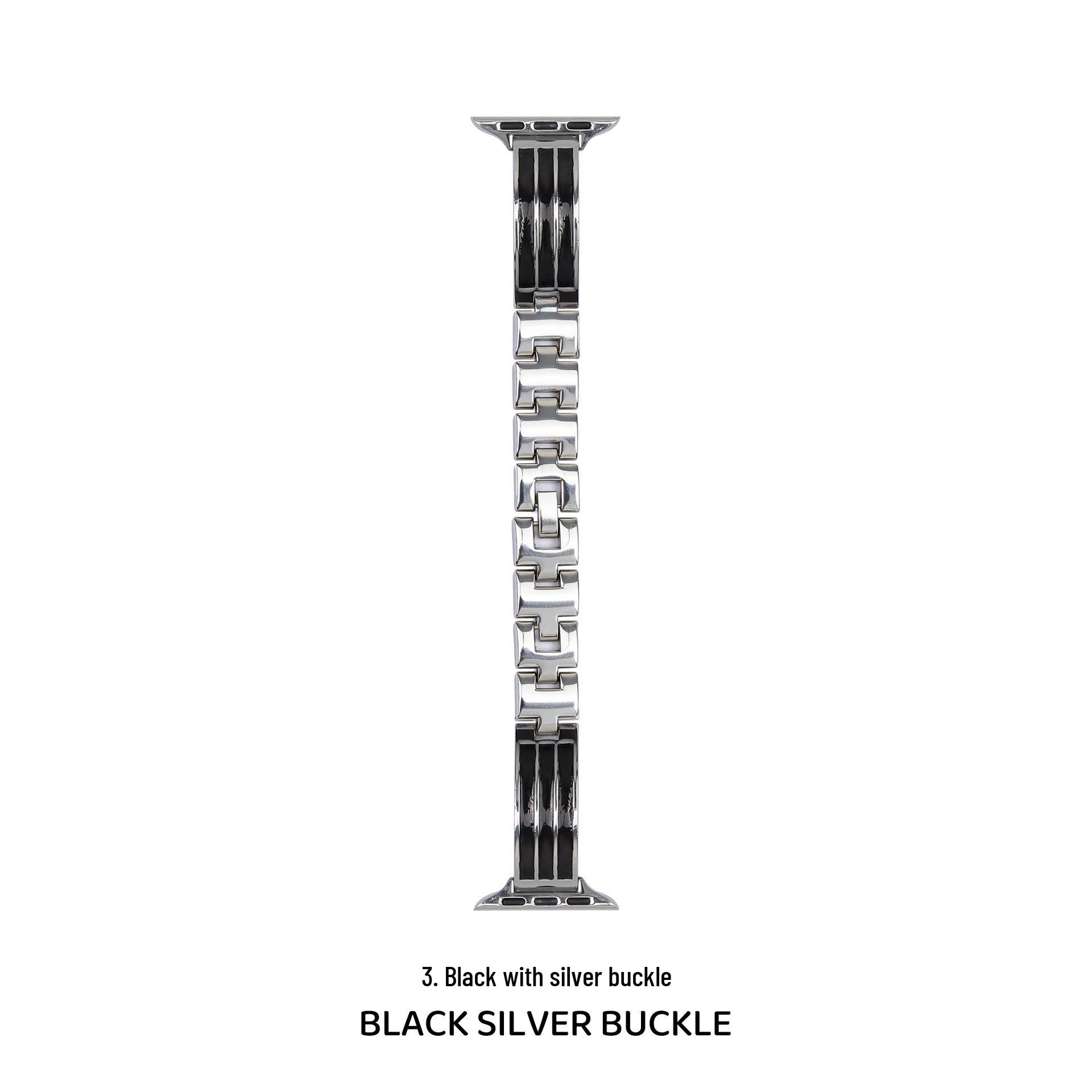 

Curved Blade Resin Inlay Metal Strap for Apple Watch 11th Gen, Ultra, SE 46 (10th/11th Gen) срібний/чорний