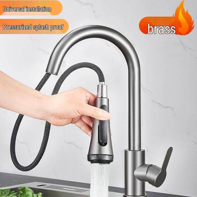 Tai Ju Fu Gunmetal Grey Pull-Out Kitchen Faucet