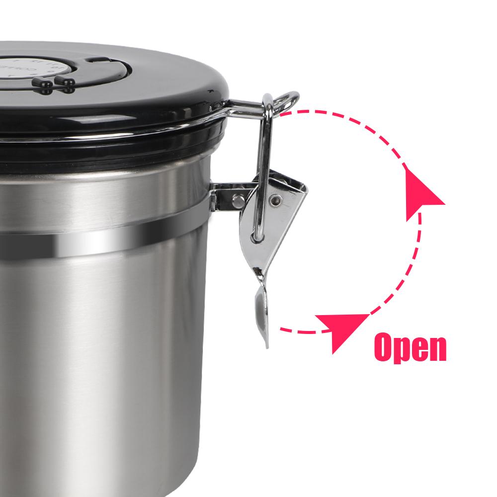 Storage Canister Coffee Container with Co2 Valve For Coffee Beans Stainless Steel Premium Airtight Lid Preserves Freshness