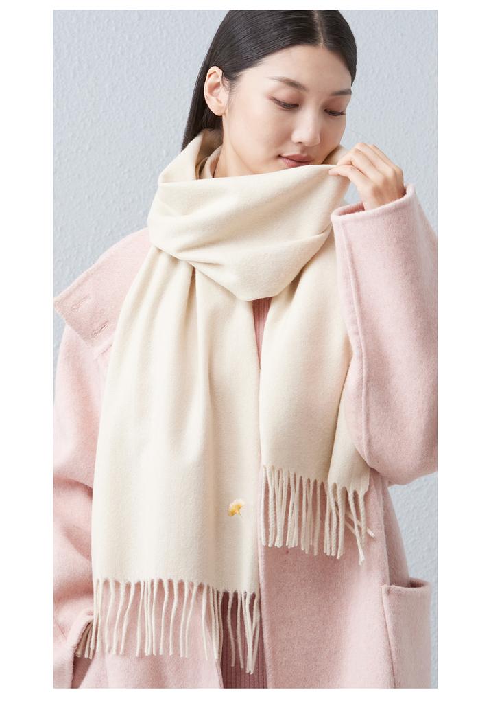 Red Bean Pure Wool Scarf for Women In Autumn and Winter, Warm and Simple Embroidered Scarf for Both Men and Women, Tassel Style