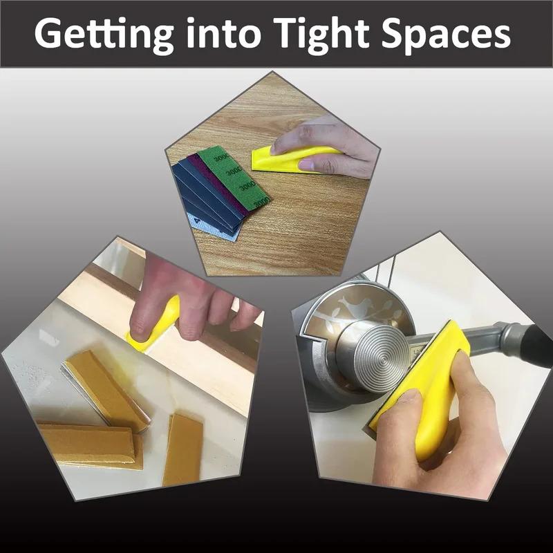 3.5”x 1” Mini Sandpaper Kit with Hook and Loop Sanding Block 71 Pcs Assorted 400/600/800/1000/1500/2000/3000 Grits for Polishing