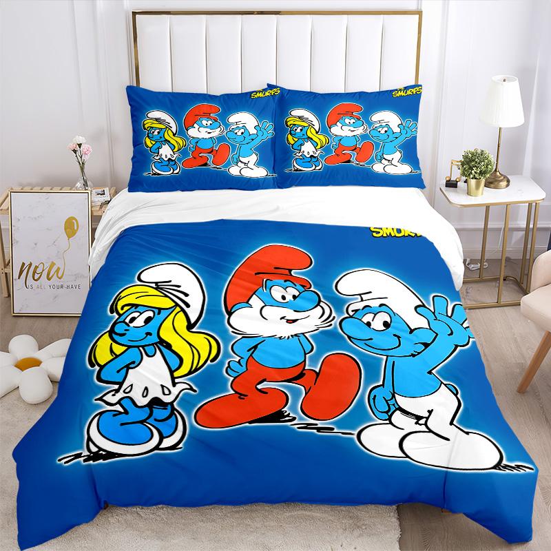 Smurfs Blue Friends Print 3Pcs Bedding Setduvet Cover With 2 Bedropillowcase Home Birthday Gift