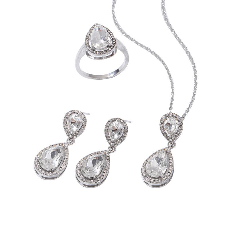

European & American Water Drop Jewelry Set: Women s Multi-Color Gemstone Zircon Necklace, Earrings, and Ring Size 11