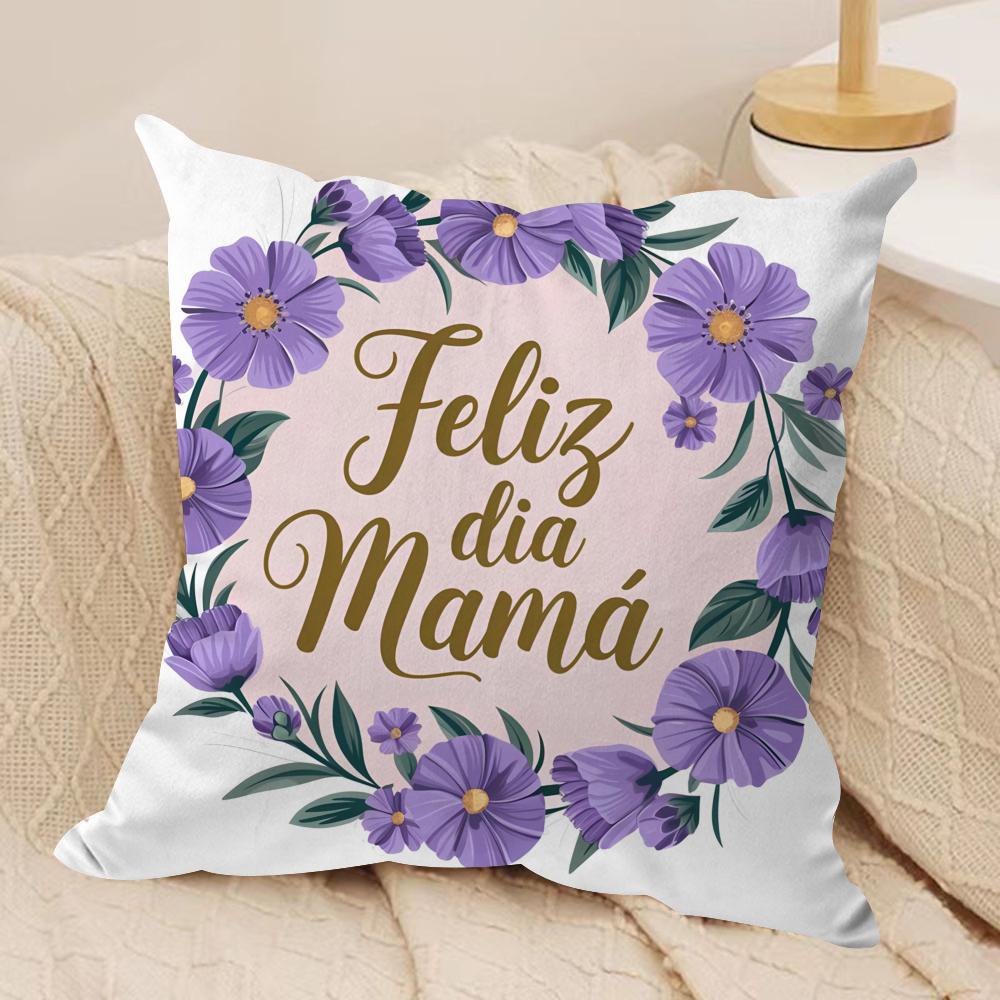 Feliz Dia MaMa Cushion Cover Short Plush Doublesided Print Square Throw Pillow Covers Sofa Home Cushion Decor