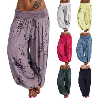 Pantalones de pierna holgados con ancho de banda estampados para mujer Pantalones casuales para mujer