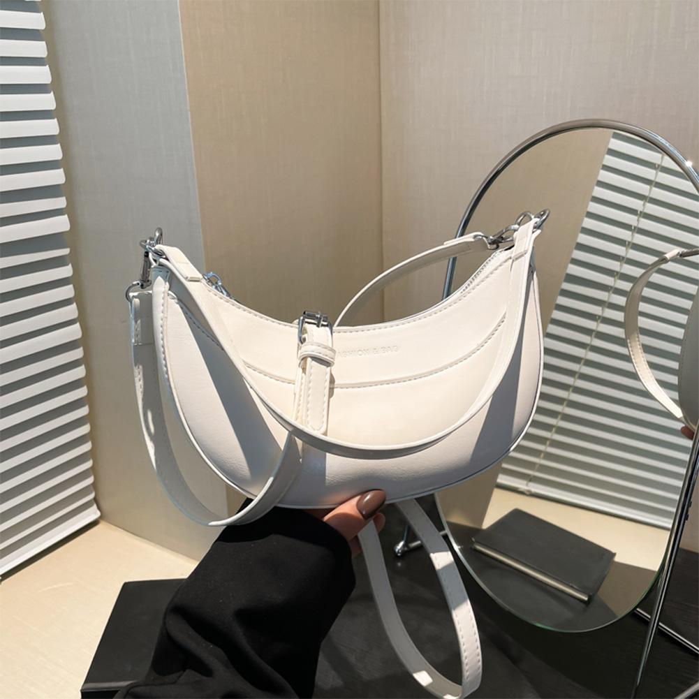 Women PU Simple Carrying Bag Large Capacity Trendy Tote Handbag Zipper Closure Crescent Hobo Bag Adjustable Strap Shoulder Purse
