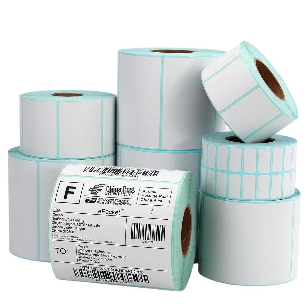 Wytrzymały papier termiczny do etykiet: Naklejki samoprzylepne do drukarki kodów kreskowych 60x40mm, 70x50mm, 80x100mm.