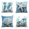 Chic Blue Summer Ocean Series Throw Pillow Covers Marine Life Shell Seahorse Turtle Print Square Cushion Case Living Room Decor