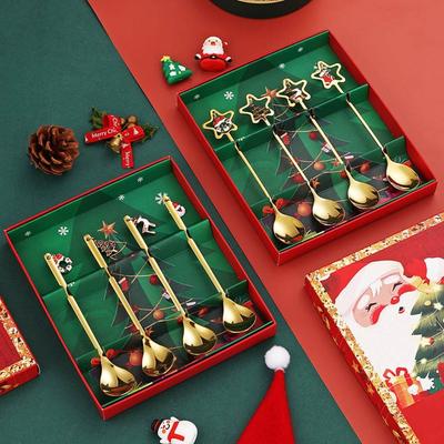 Christmas Gift 410 Stainless Steel Christmas Spoon Christmas Tree Decoration Elk Cartoon Elk Spoon Fruit Fork Coffee Spoon