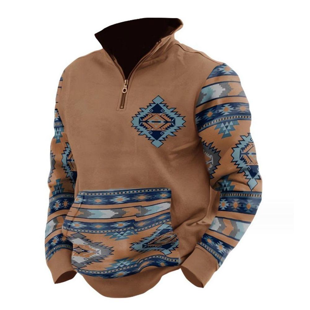 Mens Cowboy Hoodie Vintage Graphic Western Hoodies for Men Casual Long Sleeve Half Zip Pullover with Pocket