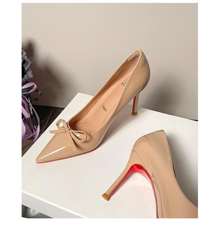 

Мода Лето 2025 Новые Красные Туфли-лодочки с Острым Носом на Высоком Каблуке-шпильке Женские Туфли с Неглубоким Вырезом и Бантом 40