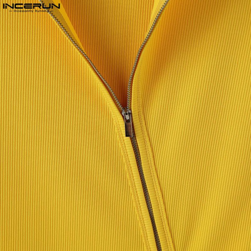 INCERUN Men V Neck Sleeveless Zip-up Casual Fitted Rib Tank Tops