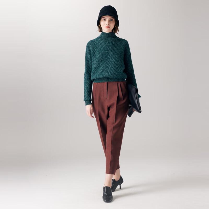 Paluo Women's 100% Cashmere Twill Jacquard Mock Neck Sweater