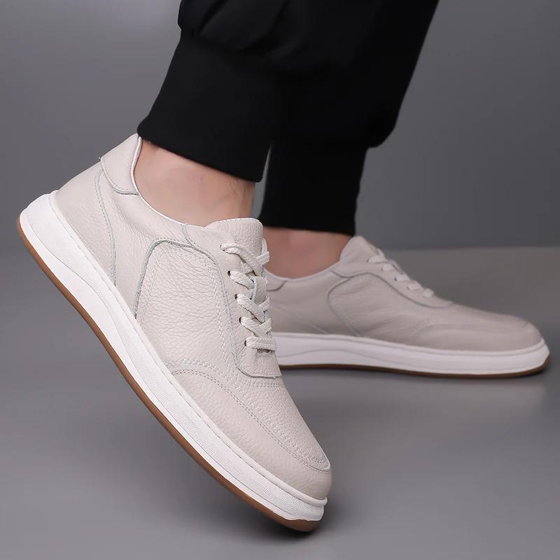Fashion Breathable Male Outdoor Flats Leather Fashion Skate Shoes Men All-match Men Casual Walking Shoes Handmade Mens Lace-Up Sneakers