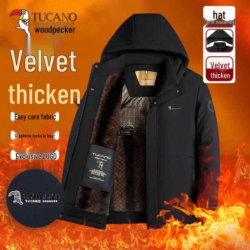 TUCANO Men s Thickened Winter Cotton Jacket with Detachable Hood 175/L