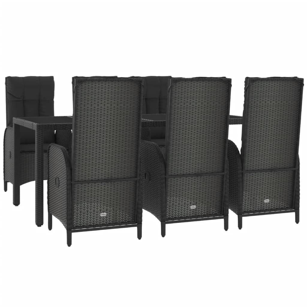 Vidaxl 7-Cz. Garden Furniture Set, Cushions, Black-Grey PE Rattan
