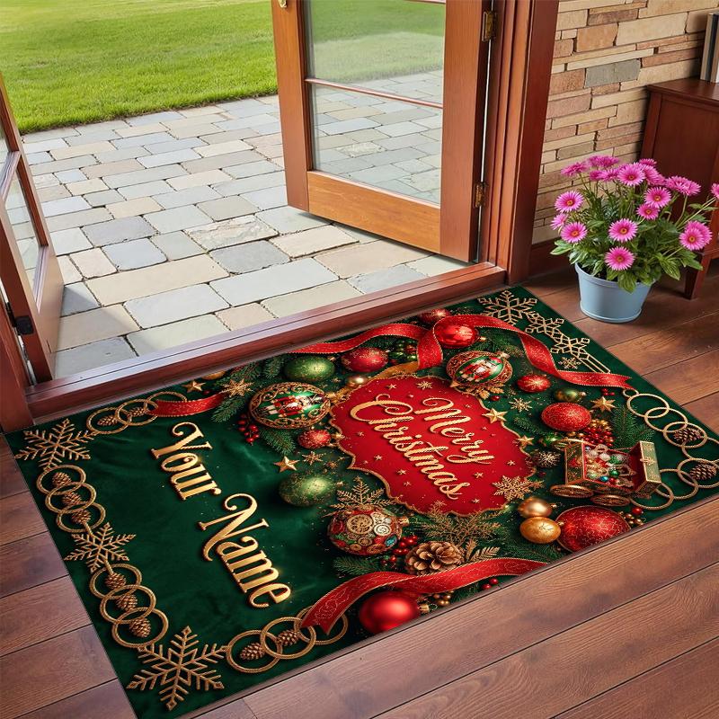 Christmas Custom Name Printed Square Area Rug Soft Non Slip Floor Carpet For Bedroom Holiday Gift