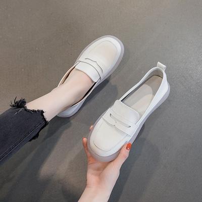 Single Shoes Leather White Shoes Flat Bottom Loafers