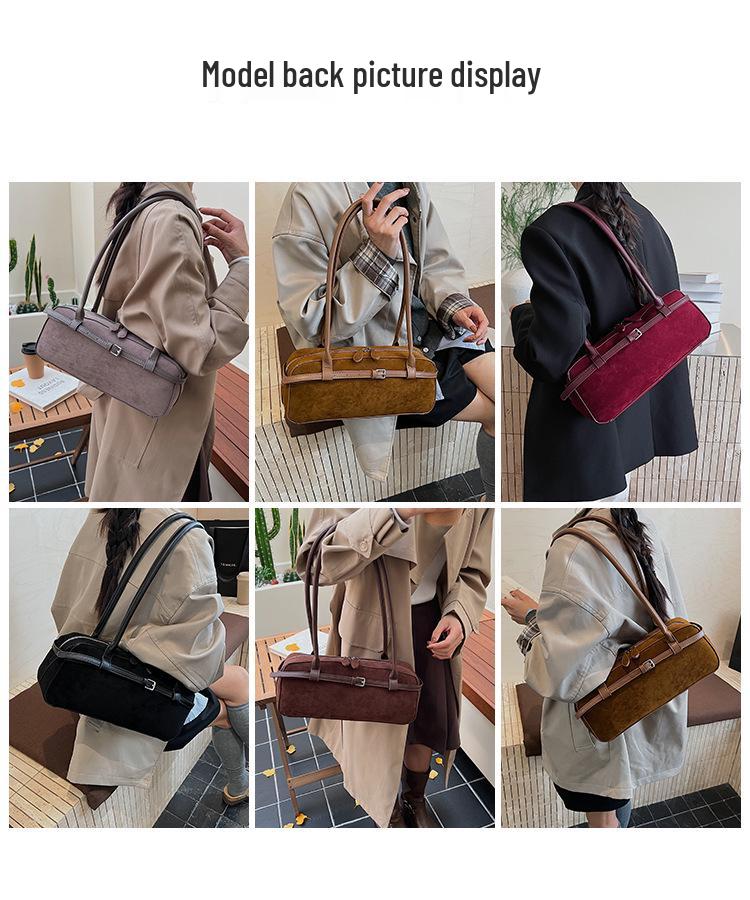 Yuezi Frosted Leather Baguette Bag: 2025 Autumn/Winter Boston Shoulder & Underarm Handbag