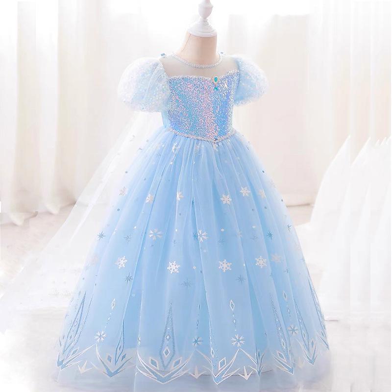 Elsa Princess Short-Sleeve Evening Gown for Girls - Summer 2025 Style Birthday Dress