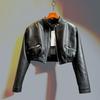 Chaqueta Corta Elegante de Cintura Alta para Mujer para Primavera y Otoño: Chaqueta de Cuero, Chaqueta Biker para Personas Menudas, Chaqueta de Cuero Sintético