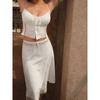 White Rose Julie Set French style Pure Design Embroidery Lace Sling + Mesh Patchwork Skirt Two-piece Set