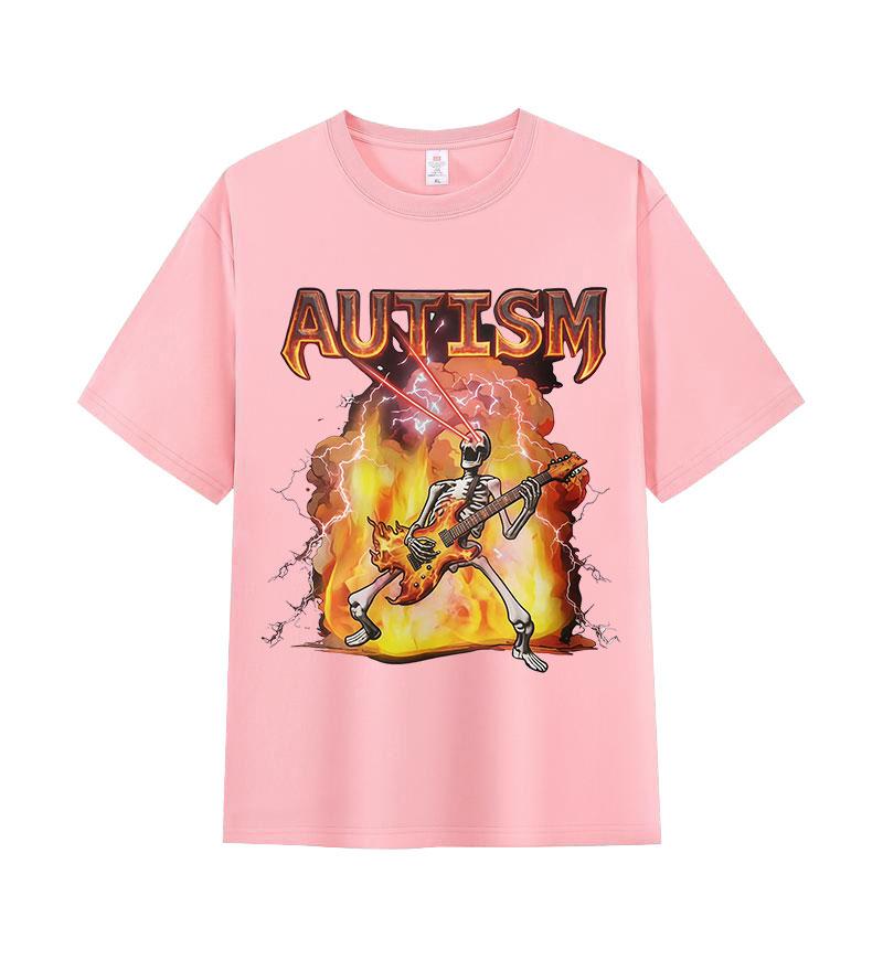 Autism Skeleton Fire Funny Neurodivergent Graphic Tshirt Unisex Women Retro Oversized Tshirts Summer ONeck Short Sleeve T Shirts
