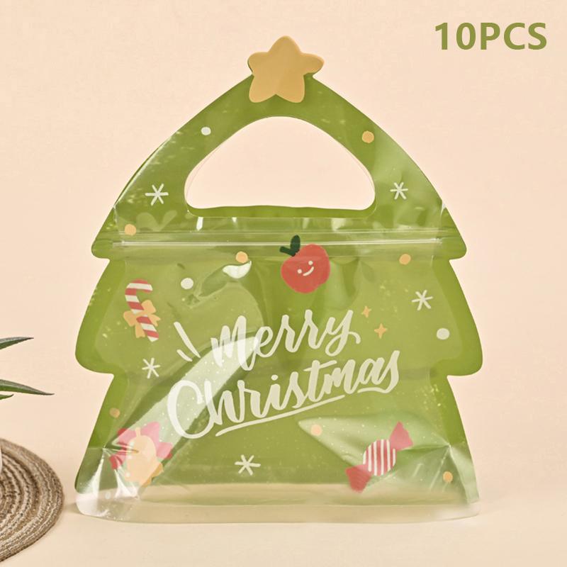 10 Stück Weihnachtsgeschenktüten für Süßigkeiten Schokolade Keks Nougat Gebäck Verpackung Geschenk Baum Weihnachtsmann Reißverschlusstüten