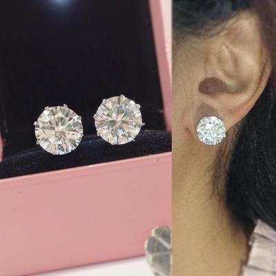 Pendientes Minimalistas de Circonita Cúbica de Cristal para Mujer/Hombre Diseño de 6 Garras Pendientes de Moda Color Plateado Joyería Popular