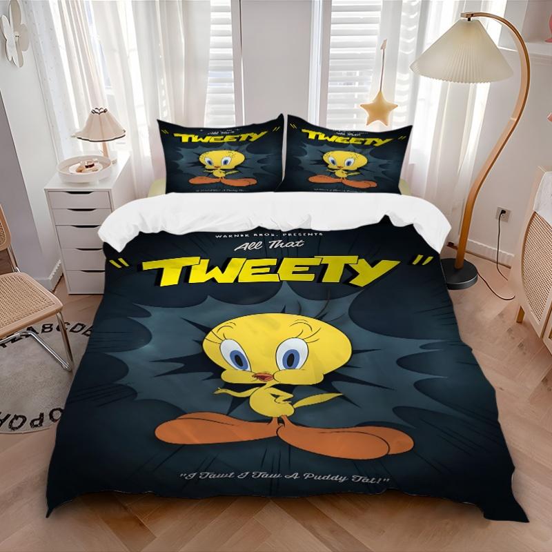 3pcs bedding set Tweety Bird Looney Tunes Includes 1 Comforter + 2 Pillowcases, Without Pillow Inserts, Soft Comfortable, Lightweight Breath